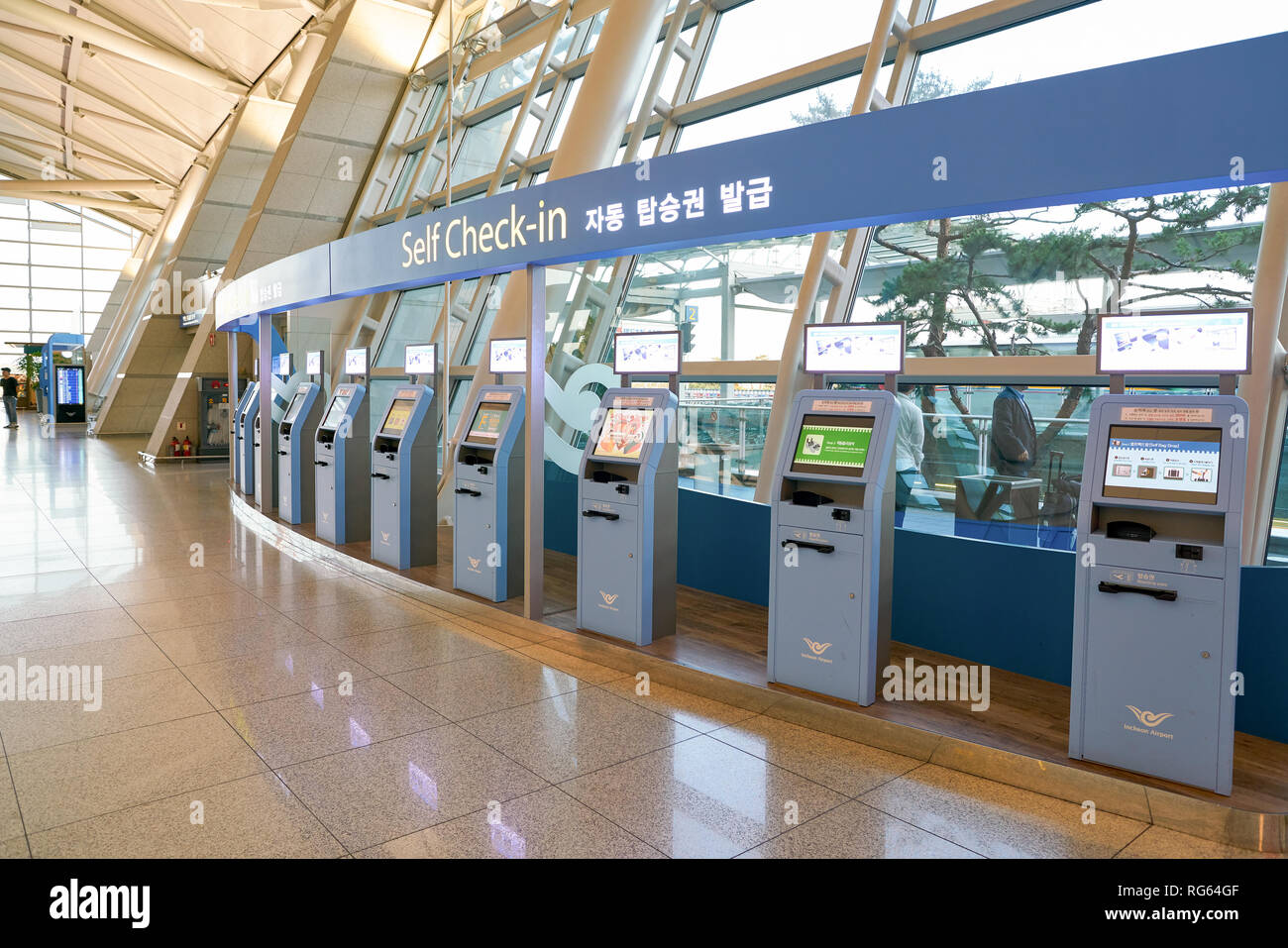 INCHEON, SOUTH KOREA - CIRCA JUNE, 2017: self check-in kiosks at ...