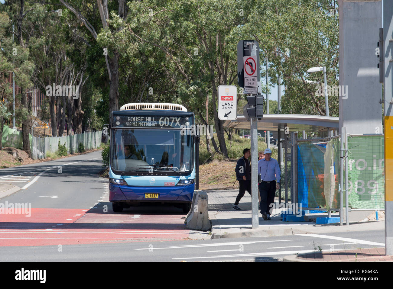 A New South Wales bus stopped at the Riley TWay bus stop in the Sydney