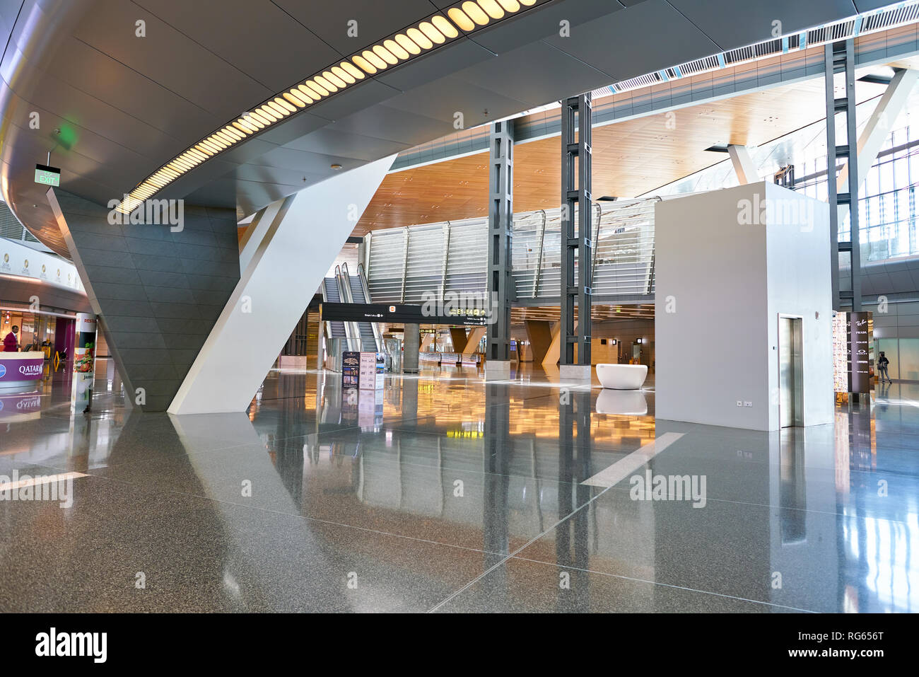 DOHA, QATAR CIRCA JUNE, 2017 inside Hamad International Airport of Doha, the capital city of