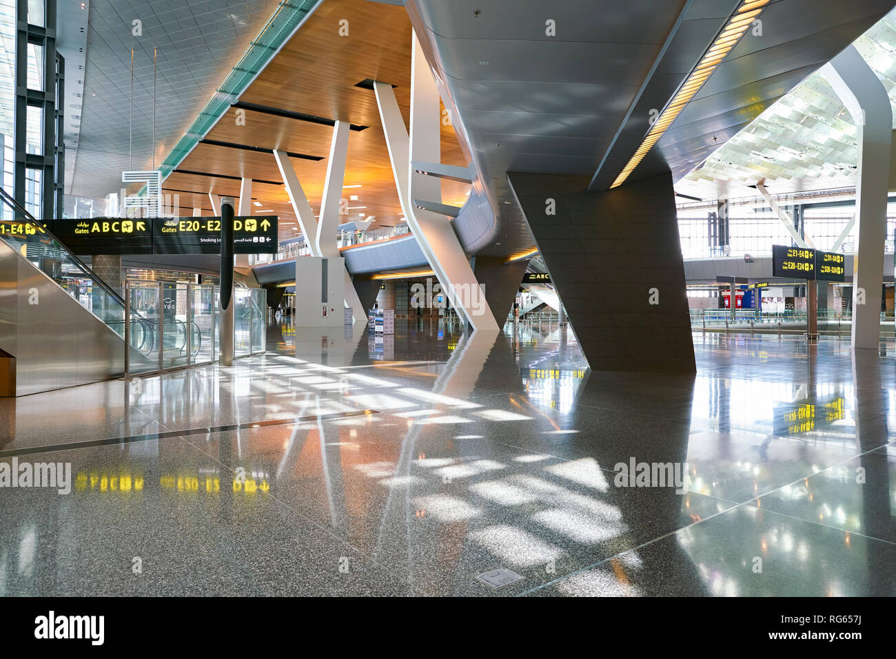 DOHA, QATAR CIRCA JUNE, 2017 inside Hamad International Airport of Doha, the capital city of