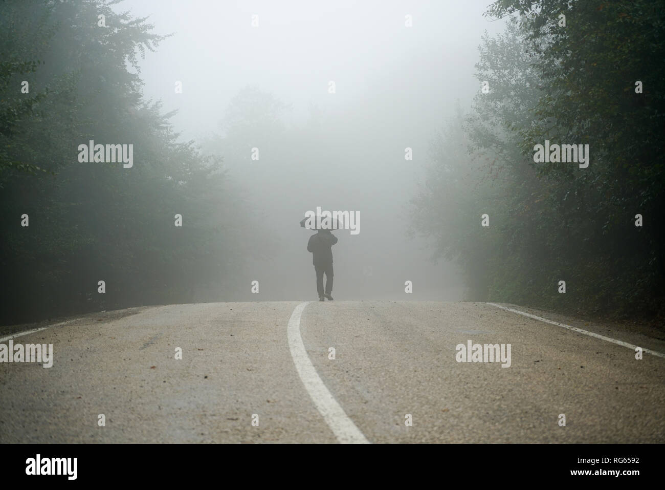 Foggy road wallpaper hi-res stock photography and images - Alamy