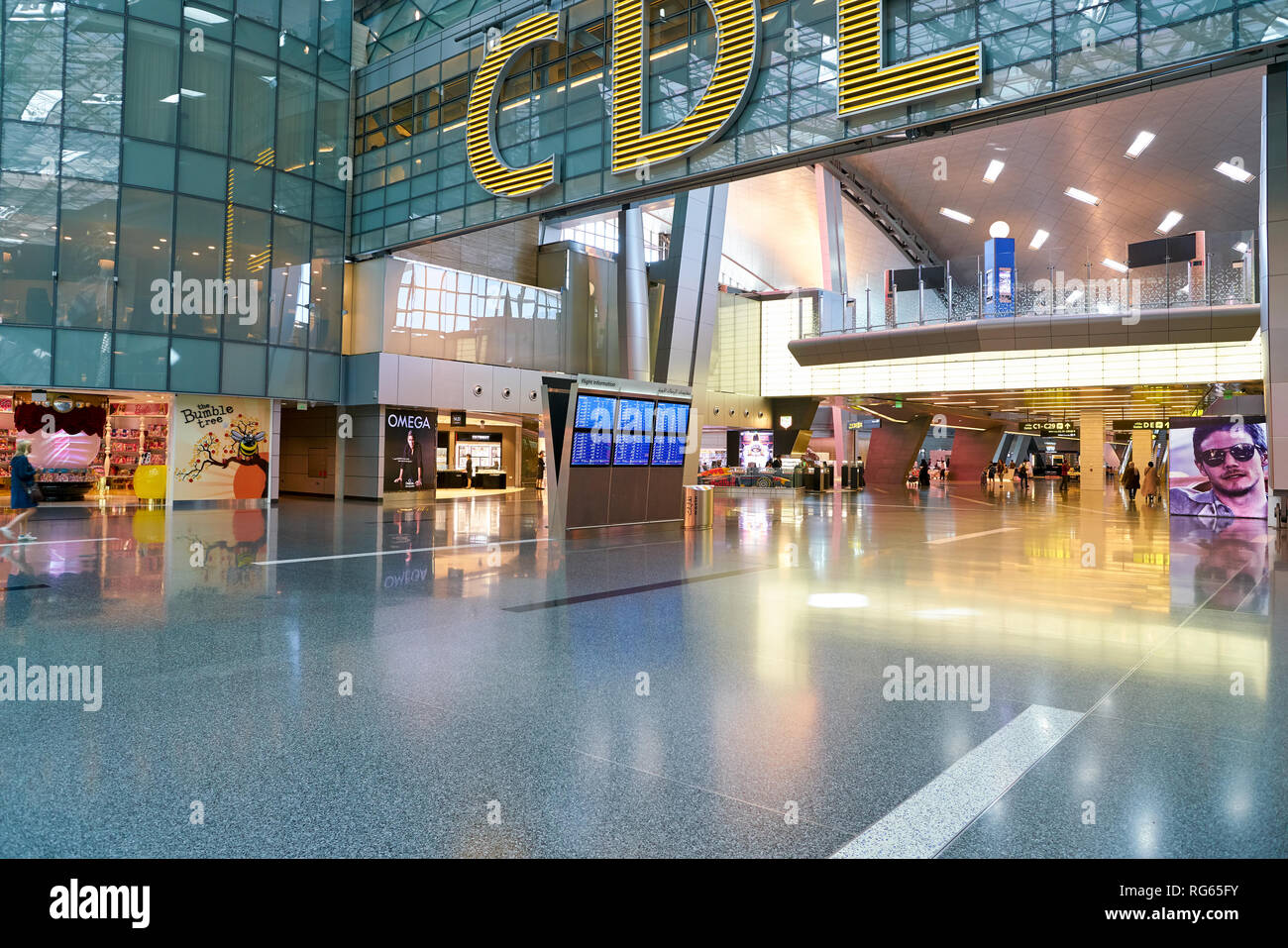 DOHA, QATAR CIRCA JUNE, 2017 inside Hamad International Airport of Doha, the capital city of