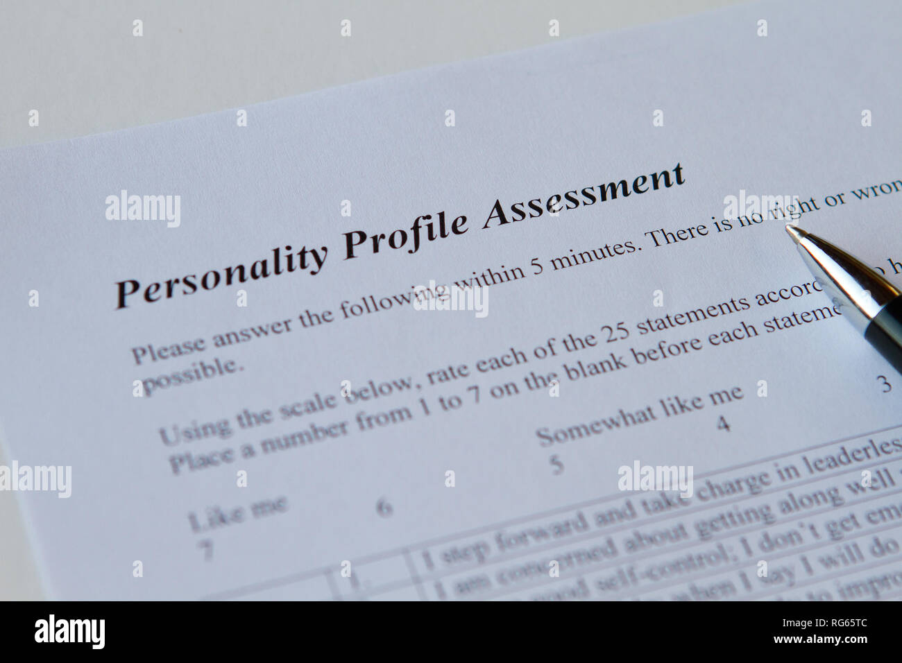 Personality profile assessment Stock Photo