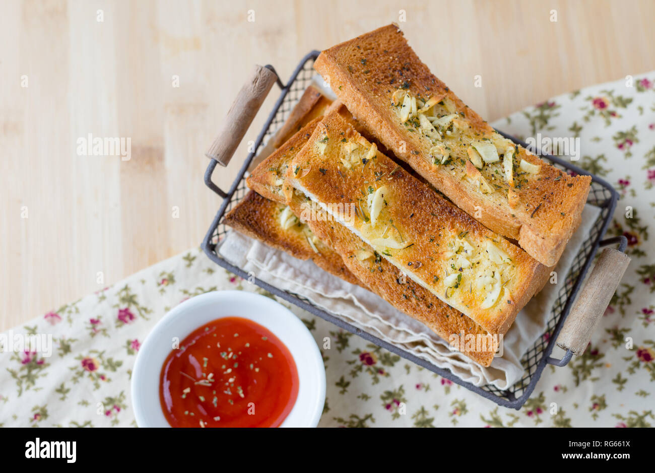 Garlic bread with ketchup Stock Photo Alamy