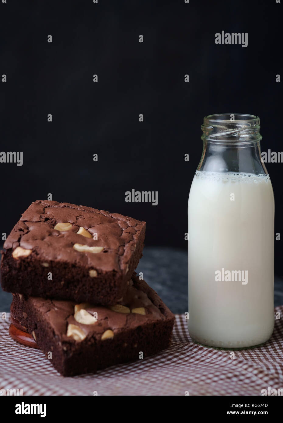 Homemade brownies with bottle of milk Stock Photo Alamy