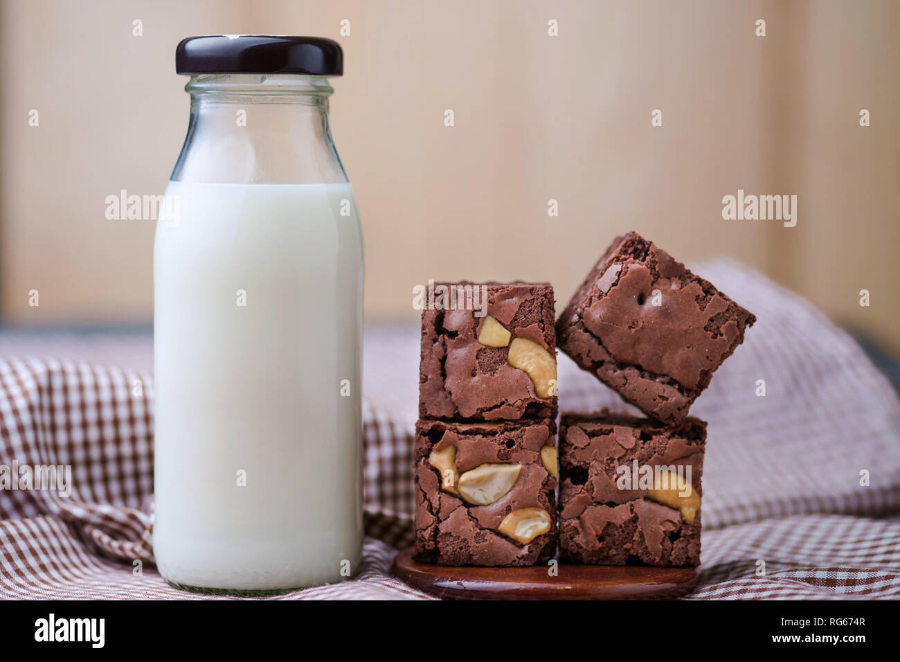 Homemade brownies with bottle of milk Stock Photo Alamy