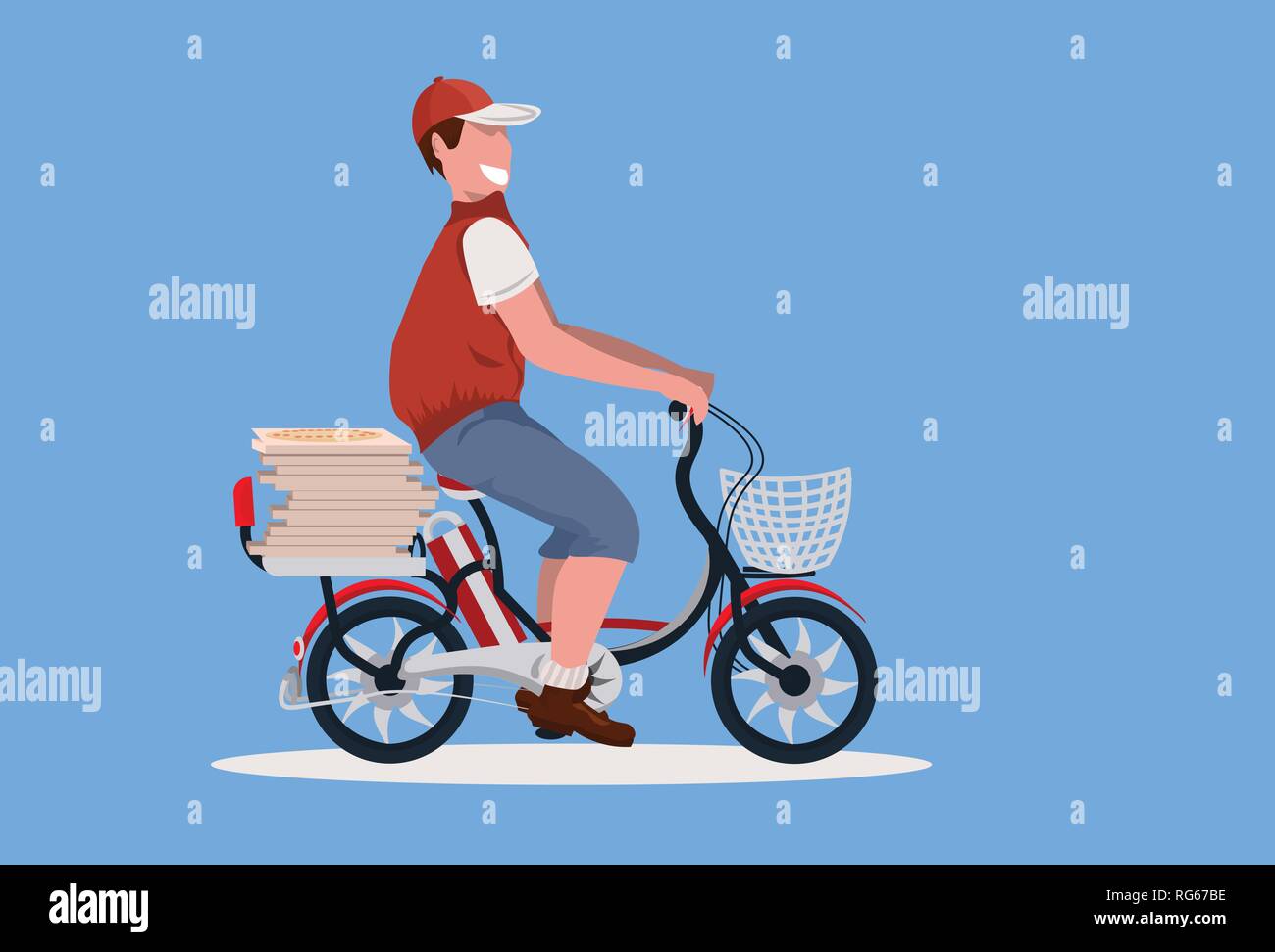 man courier cycling bicycle with pizza boxes fast food delivery service  concept deliver riding bike blue background male cartoon character full  length Stock Vector Image & Art - Alamy