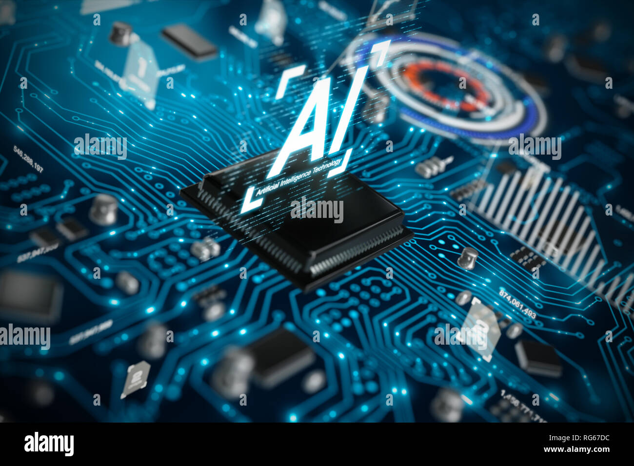 3D render AI artificial intelligence technology CPU central processor ...