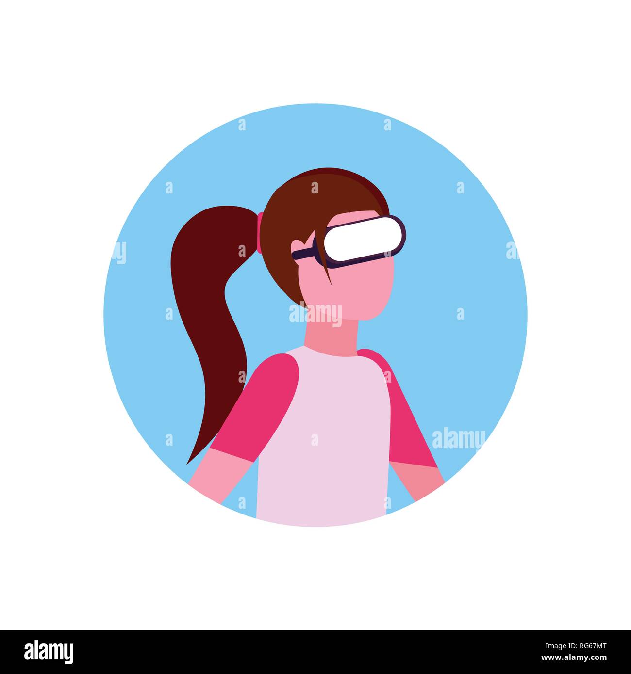 woman wearing vr glasses girl face avatar in virtual reality googles digital technology vision concept female cartoon character portrait flat isolated Stock Vector