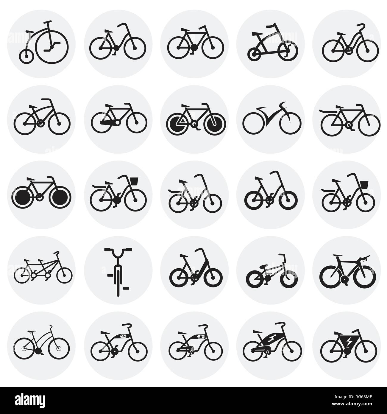Bicycle Icons Set On Circles White Background For Graphic And Web