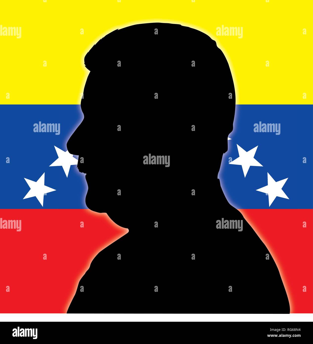 Nicolás Maduro silhouette portait on the venezuelan flag, Venezuela, vector illustration Stock Vector