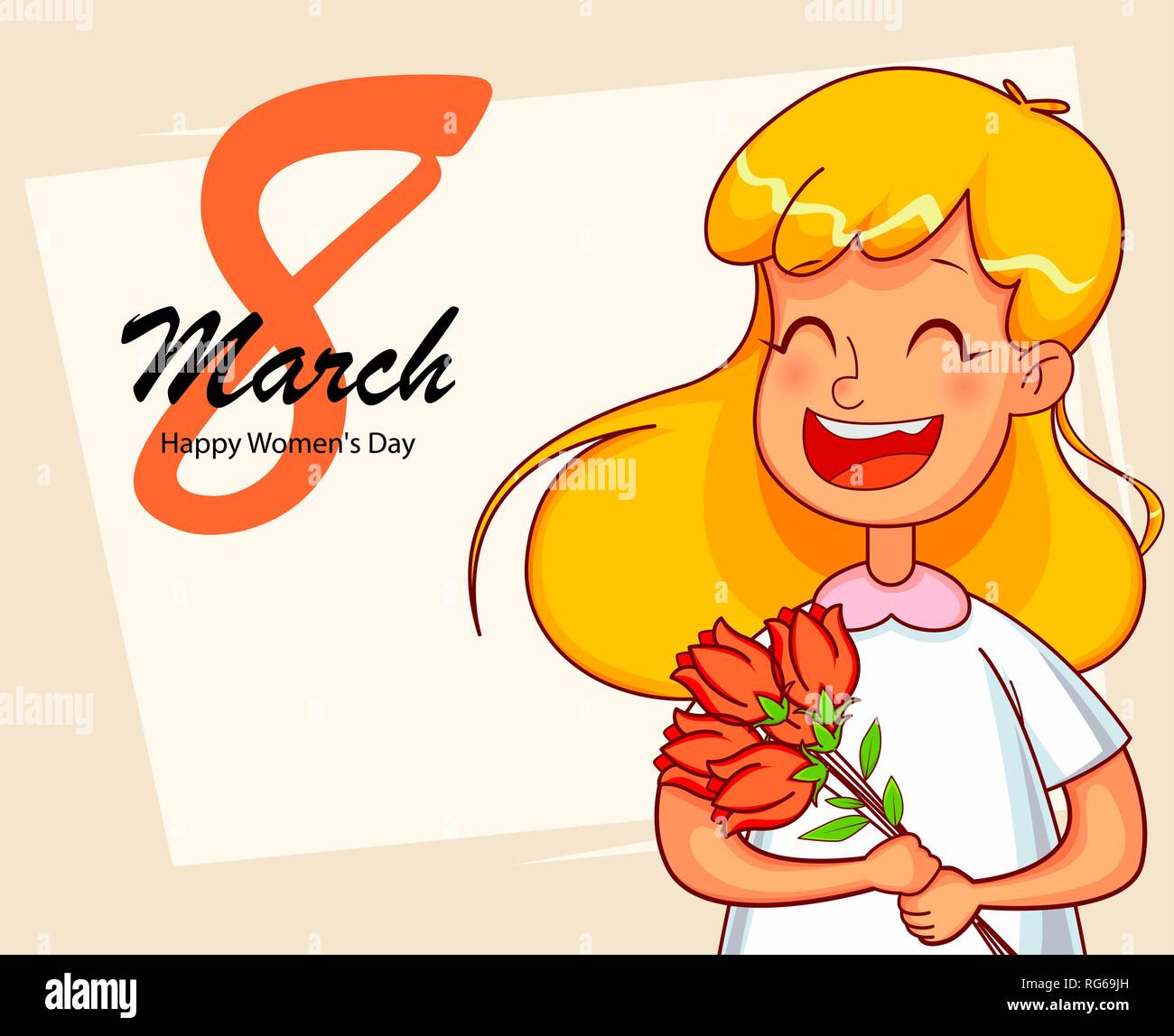 Happy International Women S Day Greeting Card Cute Redhead Girl Cartoon Character Holds A Bouquet Of Tulips Vector Illustration Stock Vector Image Art Alamy Happy International Women S Day Greeting Card Cute Redhead Girl Cartoon Character Holds A Bouquet Of Tulips Vector Illustration Stock Vector Image Art Alamy