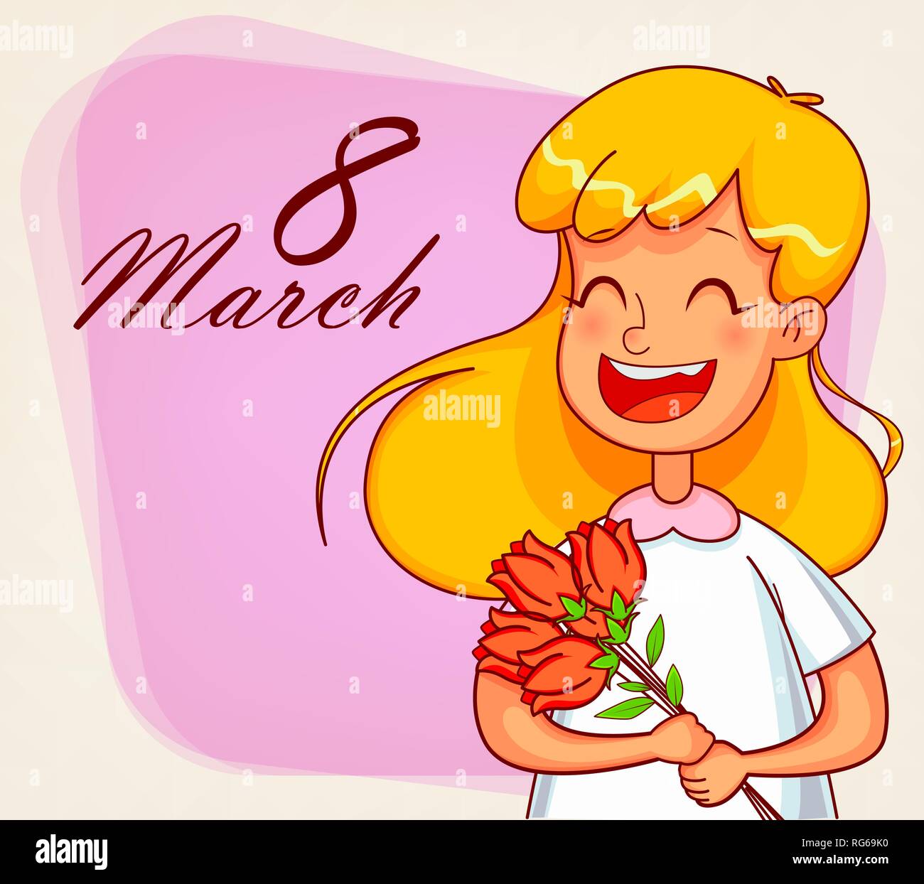 Happy International Women S Day Greeting Card Cute Redhead Girl Cartoon Character Holds A Bouquet Of Tulips Vector Illustration On Pink Background Stock Vector Image Art Alamy Happy International Women S Day Greeting Card Cute Redhead Girl Cartoon Character Holds A Bouquet Of Tulips Vector Illustration On Pink Background Stock Vector Image Art Alamy