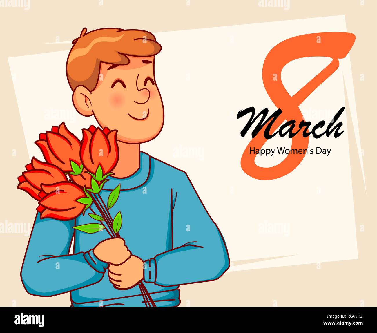 Happy International Women's Day greeting card. Funny man cartoon character holds a bouquet of tulips. Vector illustration Stock Vector Image & Art - Alamy Happy International Women's Day greeting card. Funny man cartoon character holds a bouquet of tulips. Vector illustration Stock Vector Image & Art - Alamy