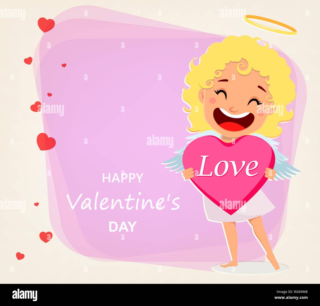 Valentines Day greeting card with cute cupid. Funny cartoon character ...