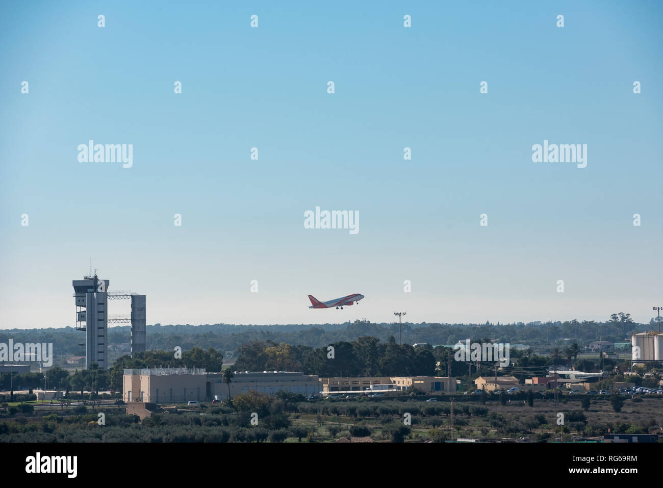 A Easyjet passenger airplane taking off, Alicante/Elche airport, Costa Blanca, Spain, Europe Stock Photo