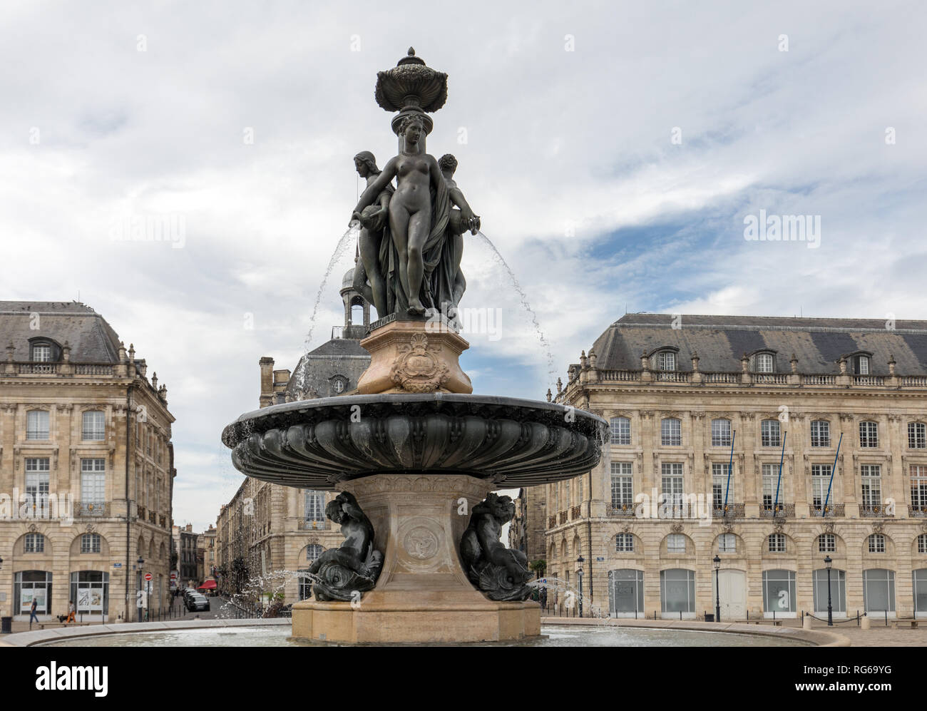 Bordeaux, France - September 9, 2018: Fountain of the Three Graces, Place de la Bourse, Bordeaux, France Stock Photo