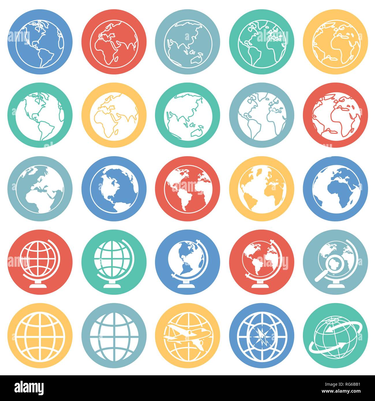 Globe icons on color circles background for graphic and web design ...