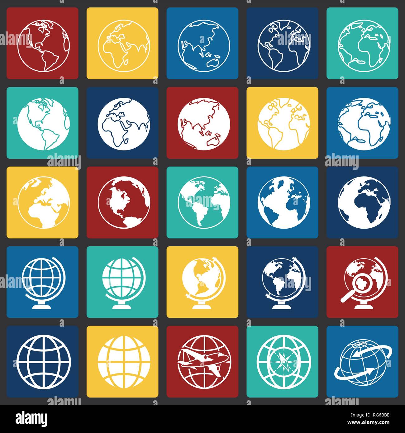Globe icons on color squares background for graphic and web design ...
