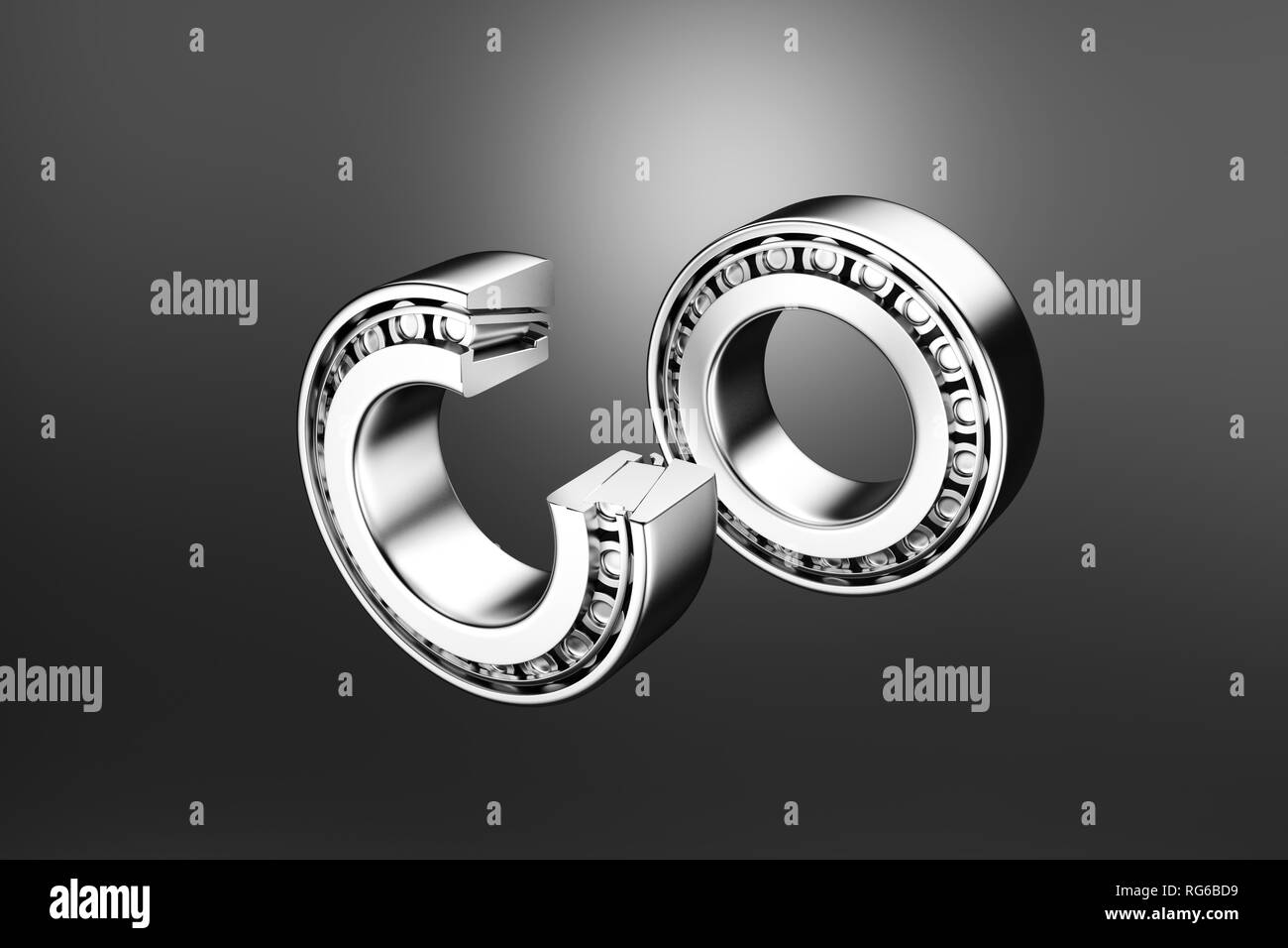 3D rendering. Automotive bearings auto spare parts. Tapered roller