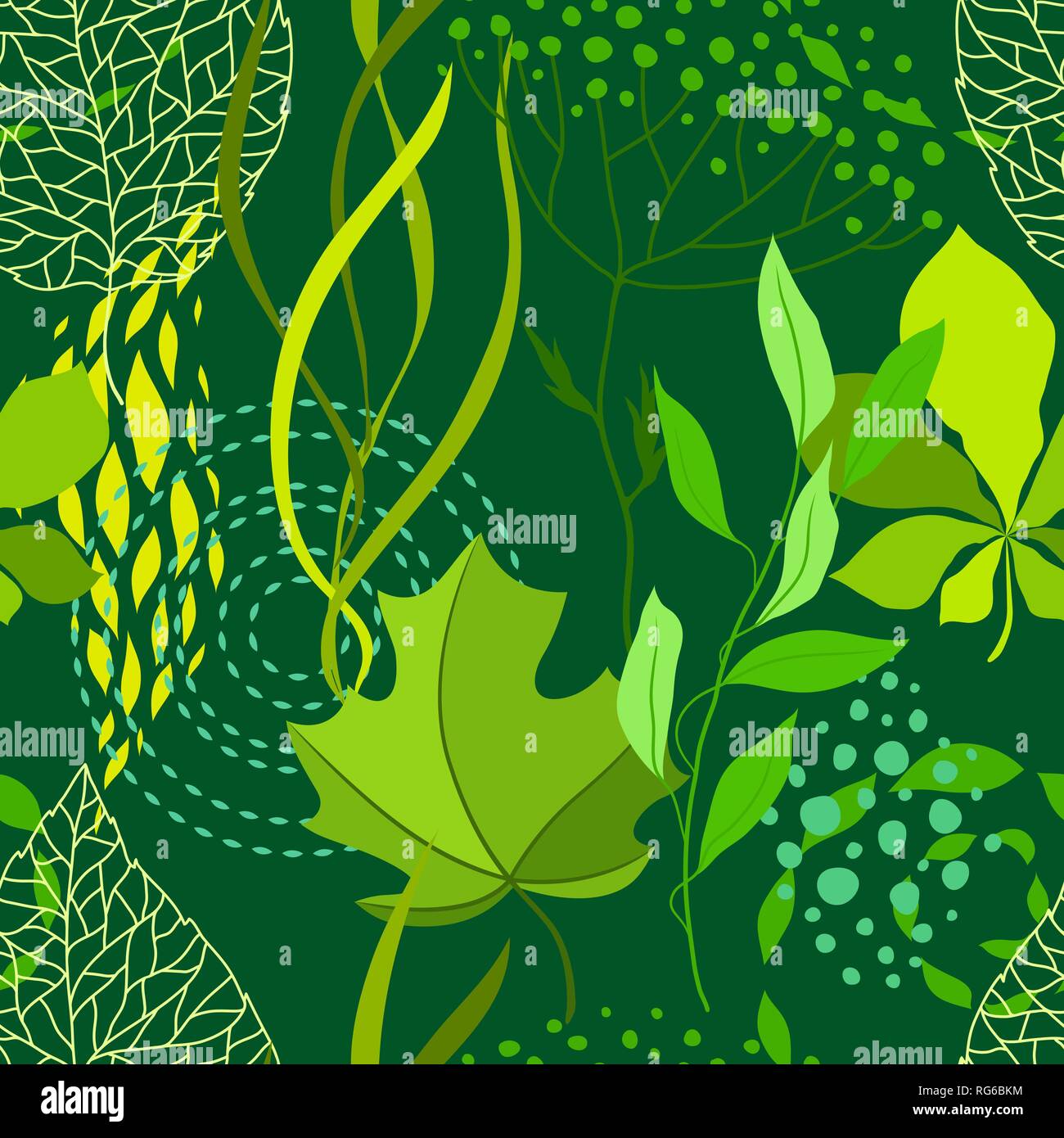 Seamless nature pattern with stylized green leaves Stock Vector Image ...