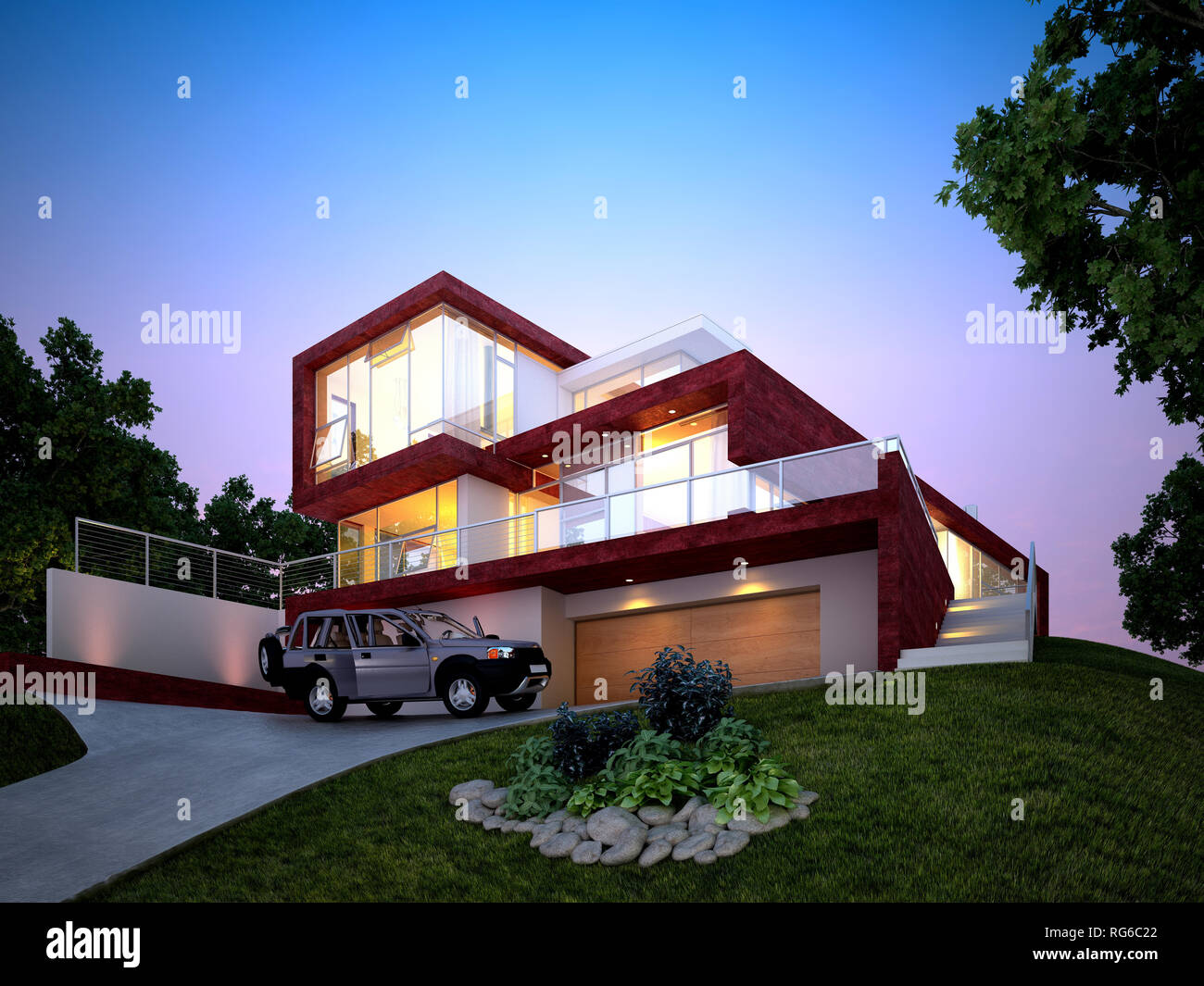 3D RENDER MODERN HOUSE EXTERIOR Stock Photo Alamy