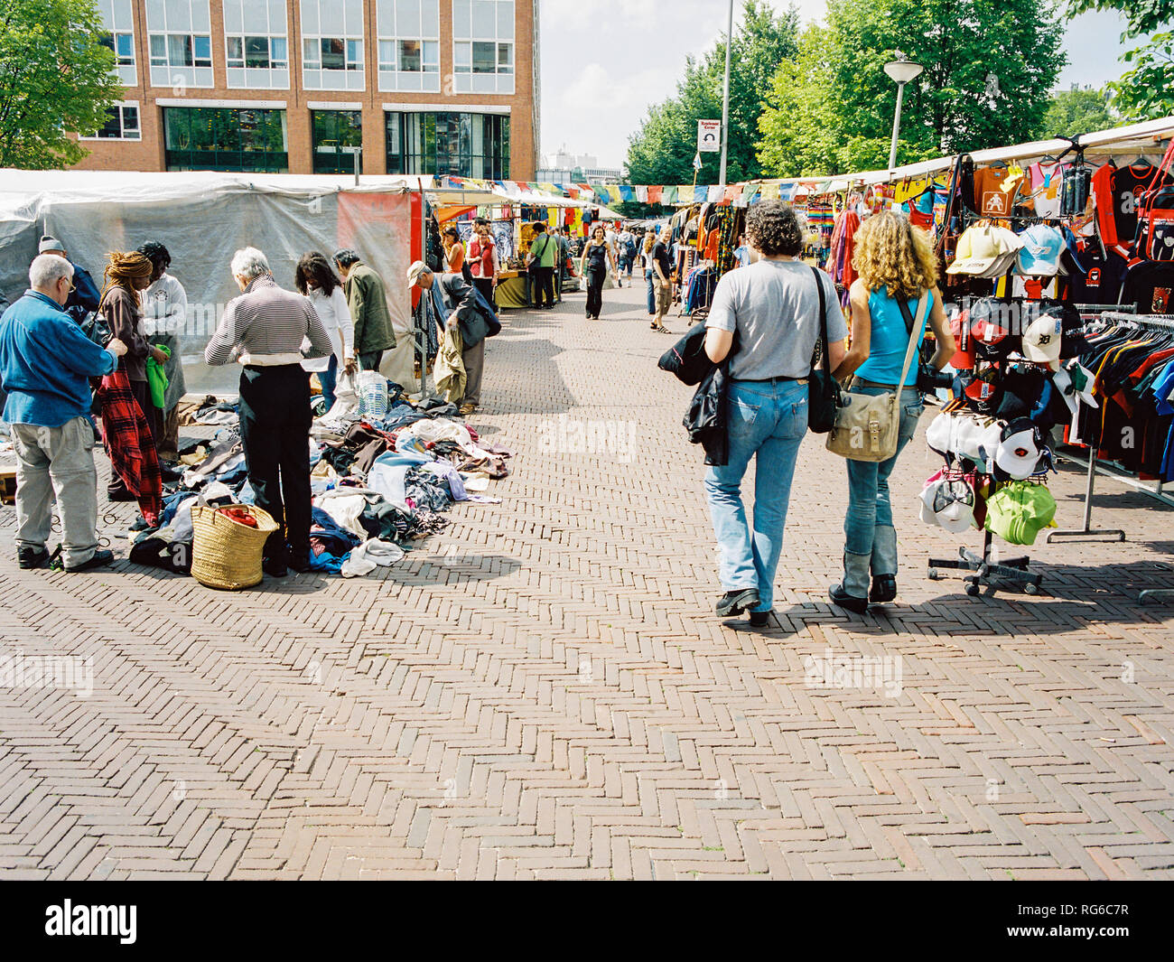 Street market selling clothes, Amsterdam, The Netherlands, Europe Stock