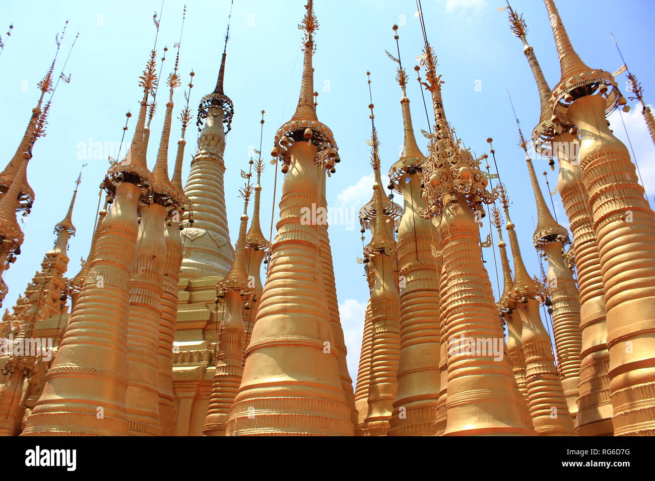 Numerous stupas in Indein also called jungle stupas at Inle Lake in Myanmar Stock Photo