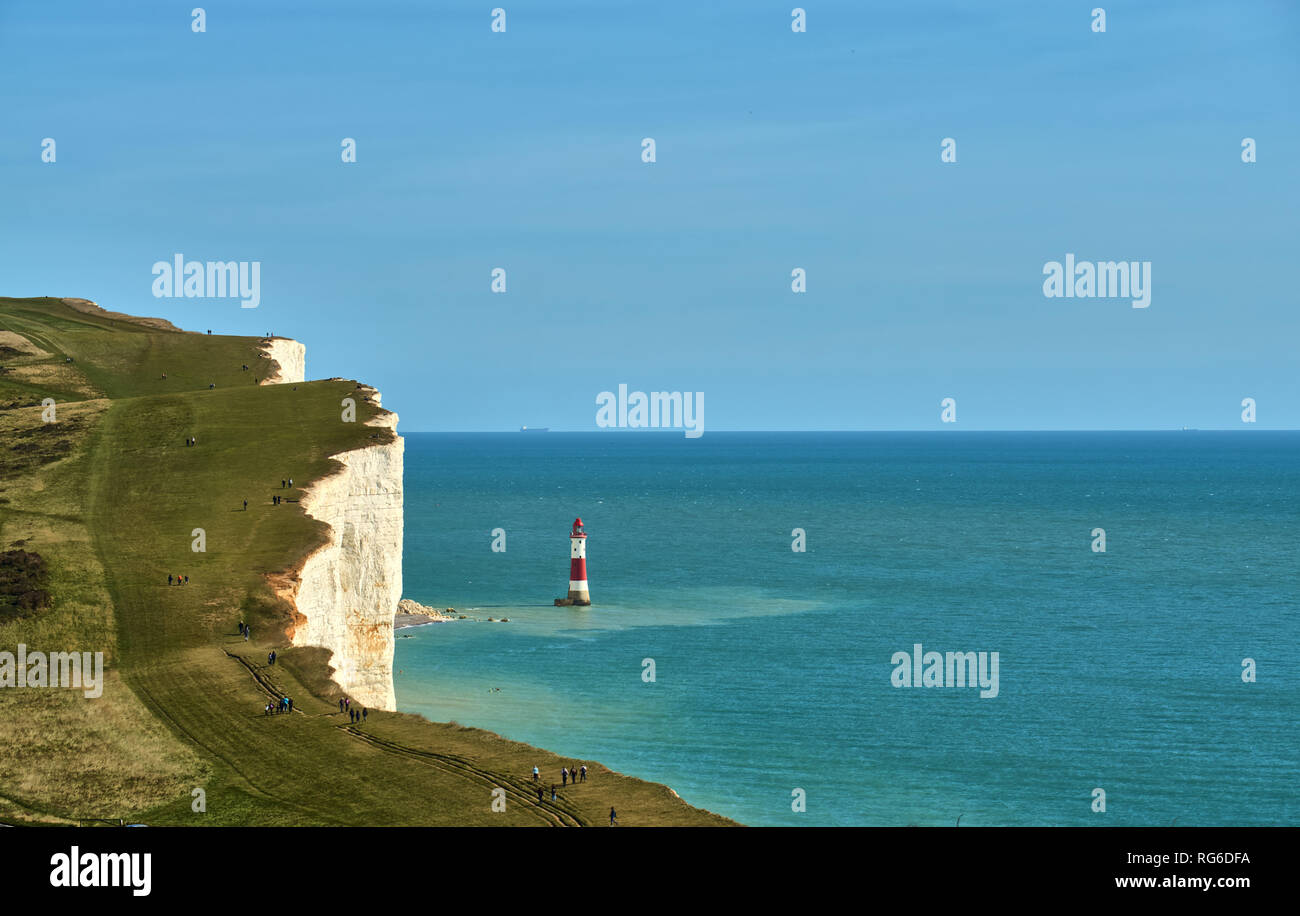 A view of Beachy Head lighthouse on the East Sussex coast. Stock Photo