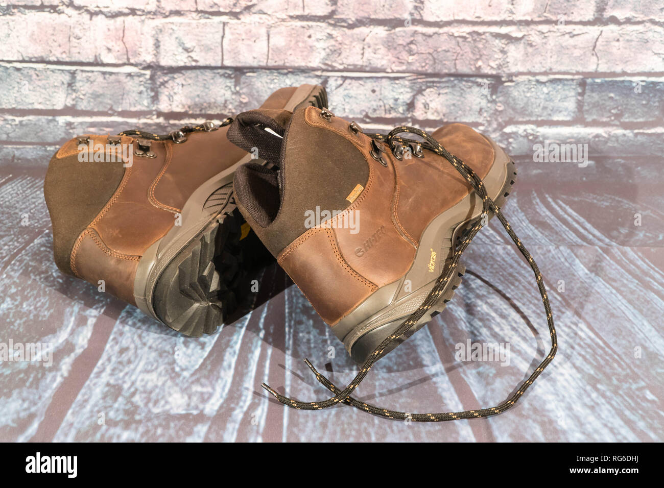 New branded hiking boots. Stock Photo