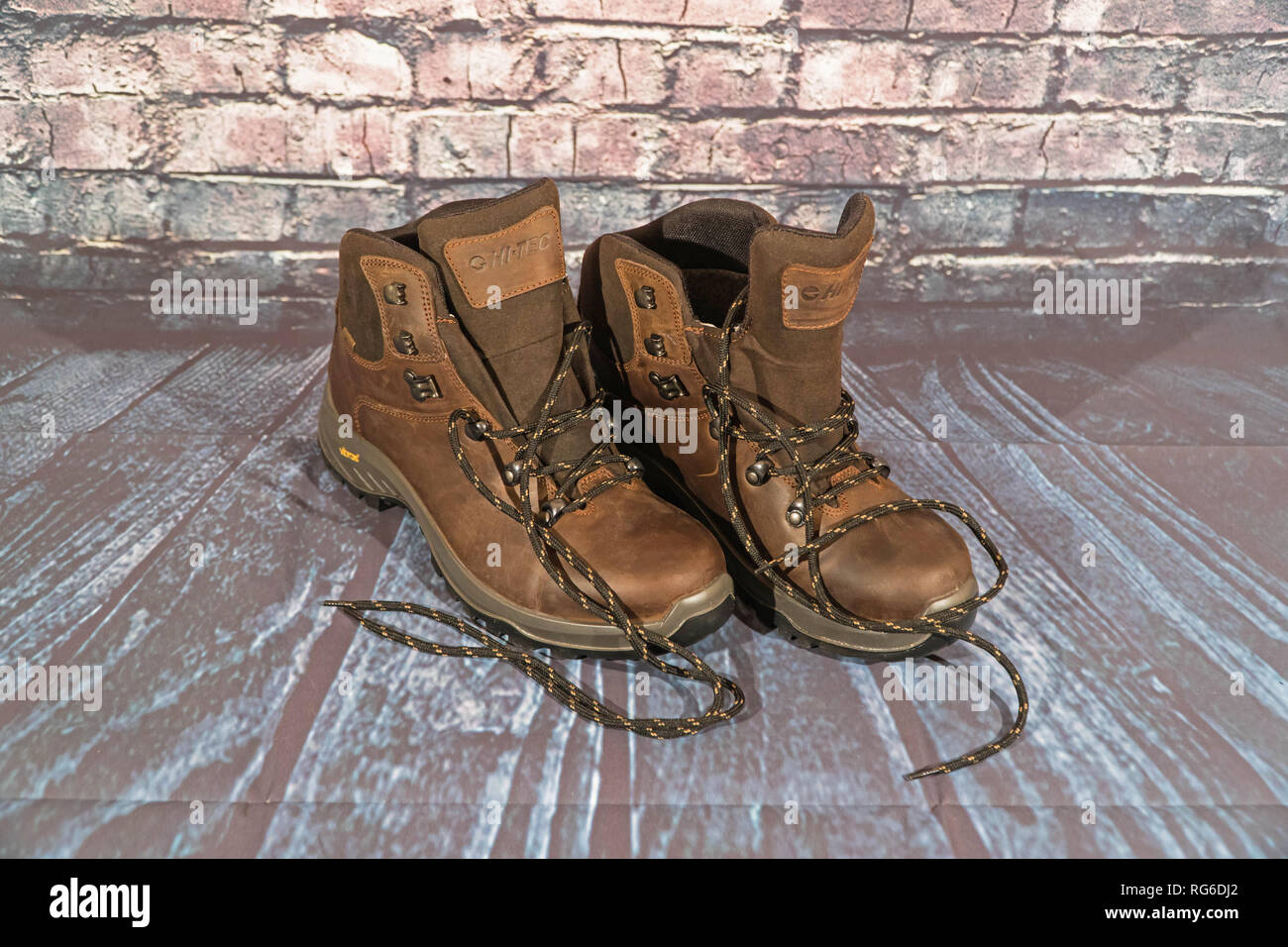 New branded hiking boots. Stock Photo