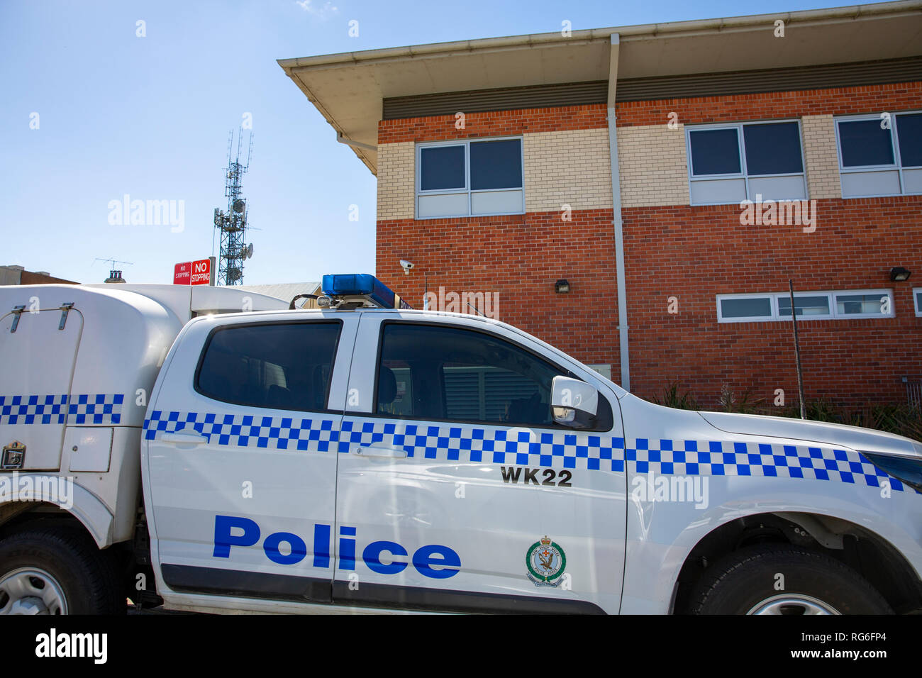 NSW Police van car parked outside Kempsey Police station,Kempsey,New South Wales,Australia Stock Photo
