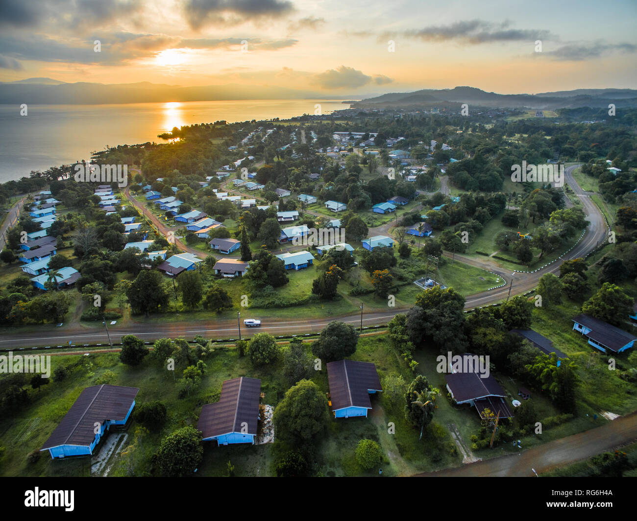 Sunrise beside lake Matano, Sorowako. Stock Photo