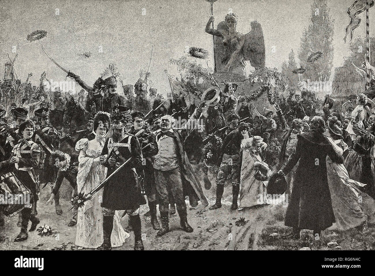 The Triumph in Berlin - The Statue of Victory, captured by Napoleon, is restored with festivities in 1814 Stock Photo