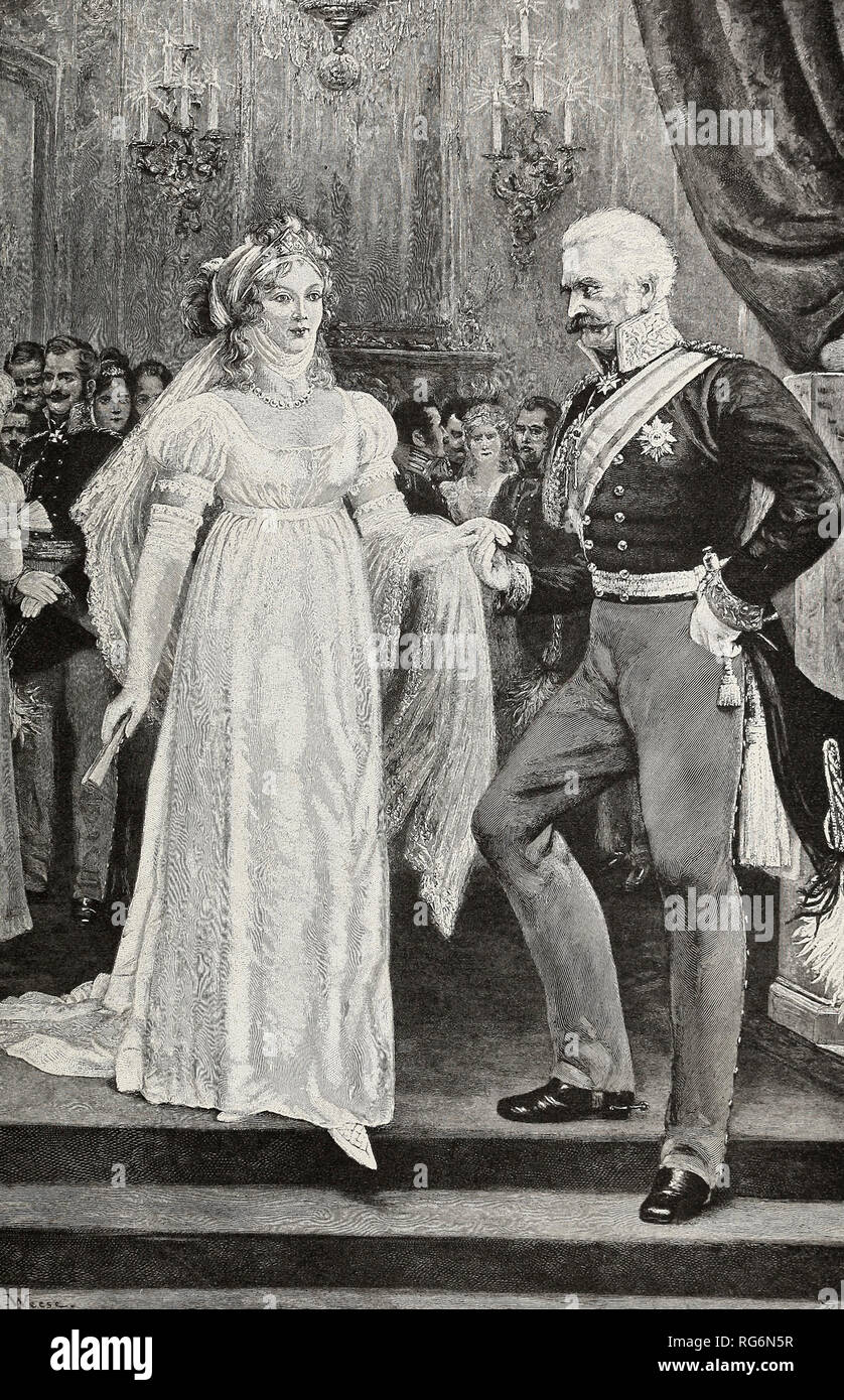 Queen Louise and Blucher - The Queen encourages the Prussians against Napoleon Stock Photo