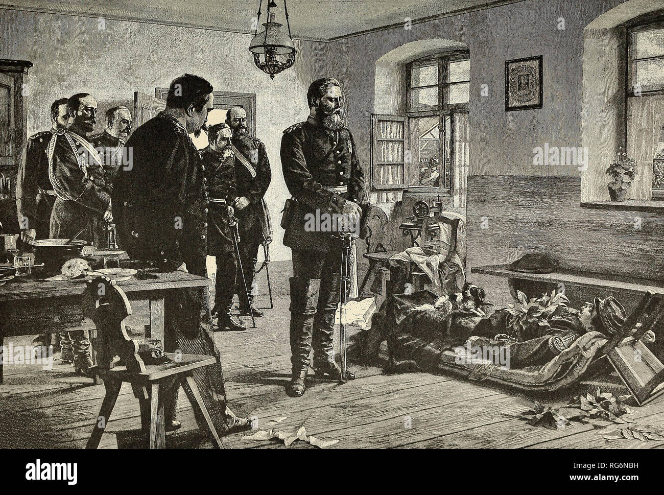 The First victims of 1870 - Prince Frederick of Prussia mourning over the death of the French General Douay Stock Photo