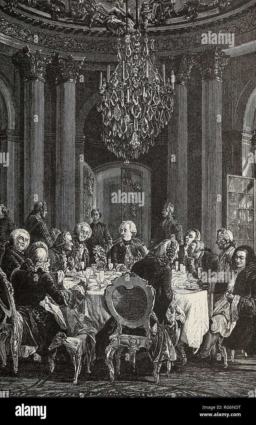 Frederick the Great in Old Age - The gathering of Frederick's Councillors at Sans Souci Stock Photo