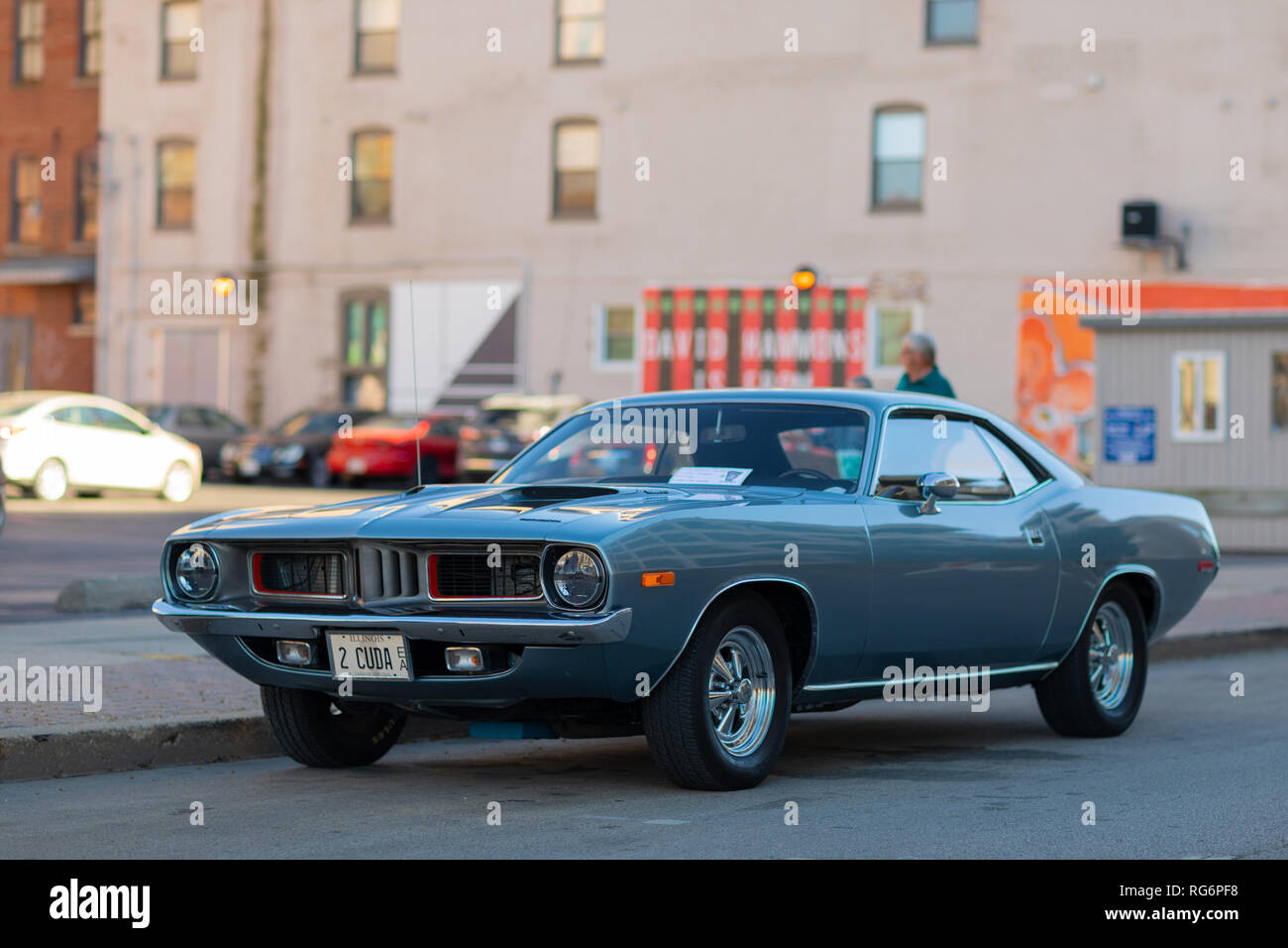 Springfield, Illinois, USA - September 22, 2018: The Route 66 Mother Road Festival, 1972 Plymouth Barracuda Cuda, on the streets of downtown Springfie Stock Photo