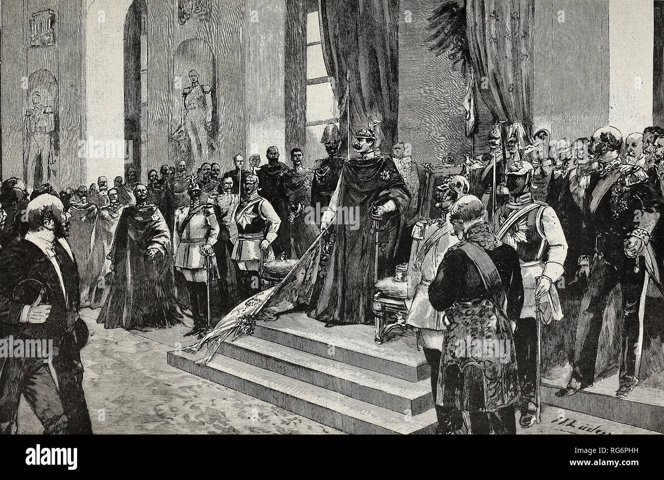 One Kingdom, One People, One God - The speech of Emperor William II proclaiming German Union Stock Photo