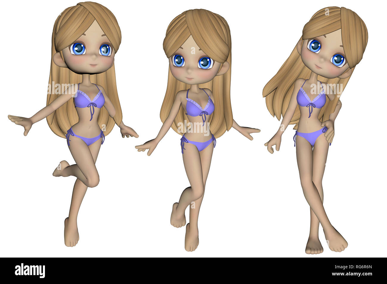 Pretty Cartoon Girl In A Purple Swimsuit Isolated On White 3d