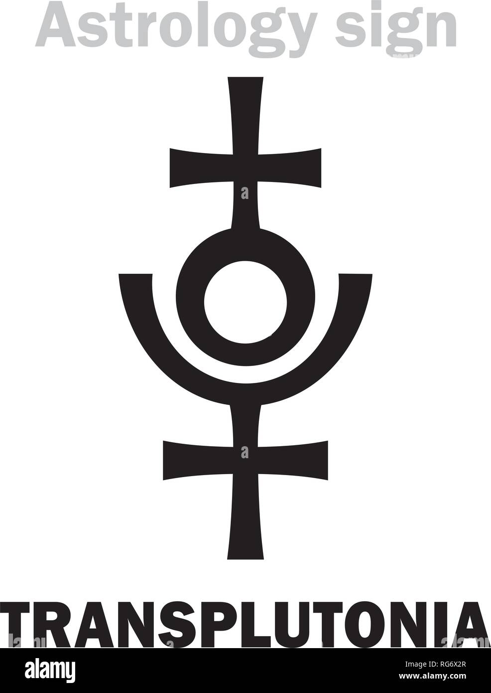 Astrology Alphabet: TRANSPLUTONIA (Planet X, Proserpina/Persephone, 12th hypothetical planet in the Solar System, beyond Pluto). Hieroglyphics sign. Stock Vector