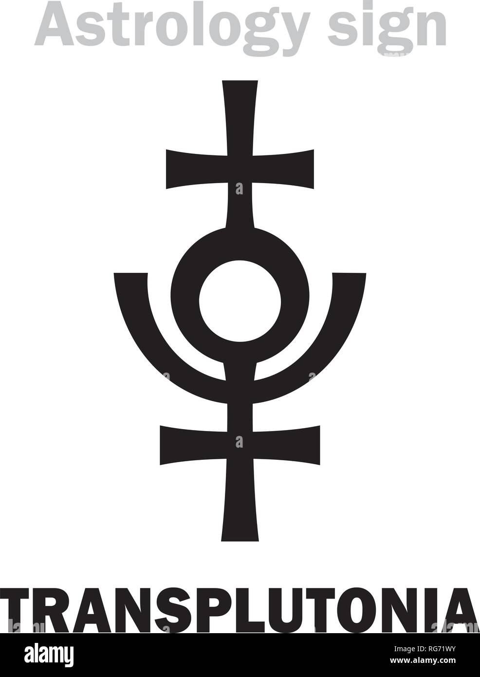Astrology Alphabet: TRANSPLUTONIA (Planet X, Proserpina/Persephone), 12th hypothetical planet in the Solar System (beyond Pluto). Hieroglyphics sign. Stock Vector