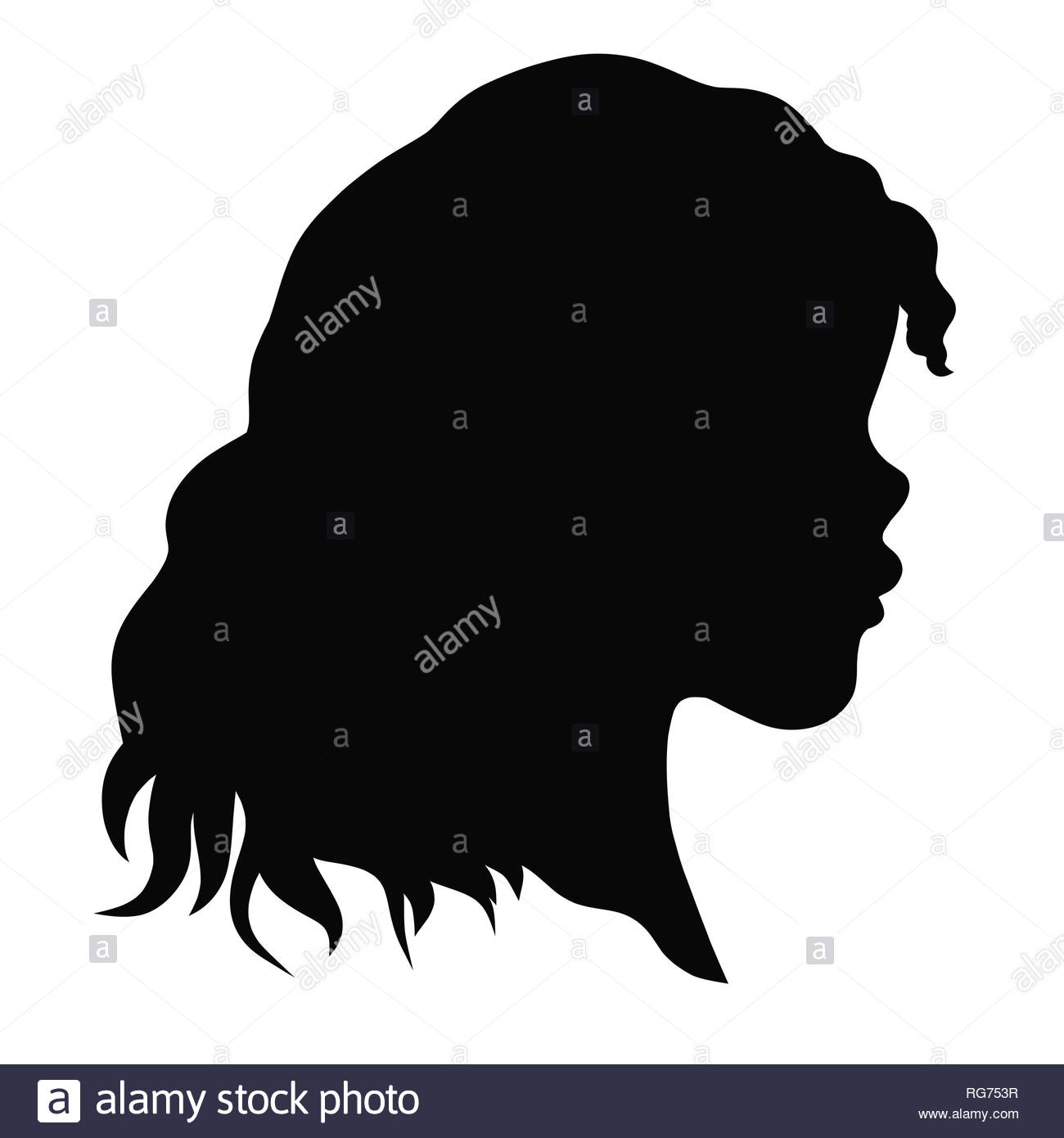 Girl With Wavy Hair Black Silhouette Head Stock Photo 233726971
