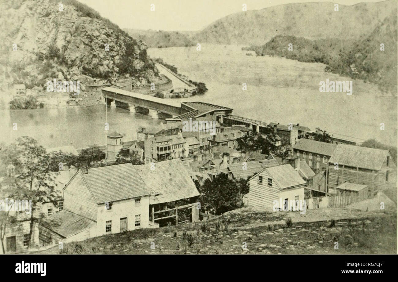 Bulletin - United States National Museum. Science. Figure 8.—The Baltimore  and Ohio Railroad's Potomac River crossing at Harpers Ferry, about i860.  Bollman's iron "Winchester span" of 1851 is seen at the