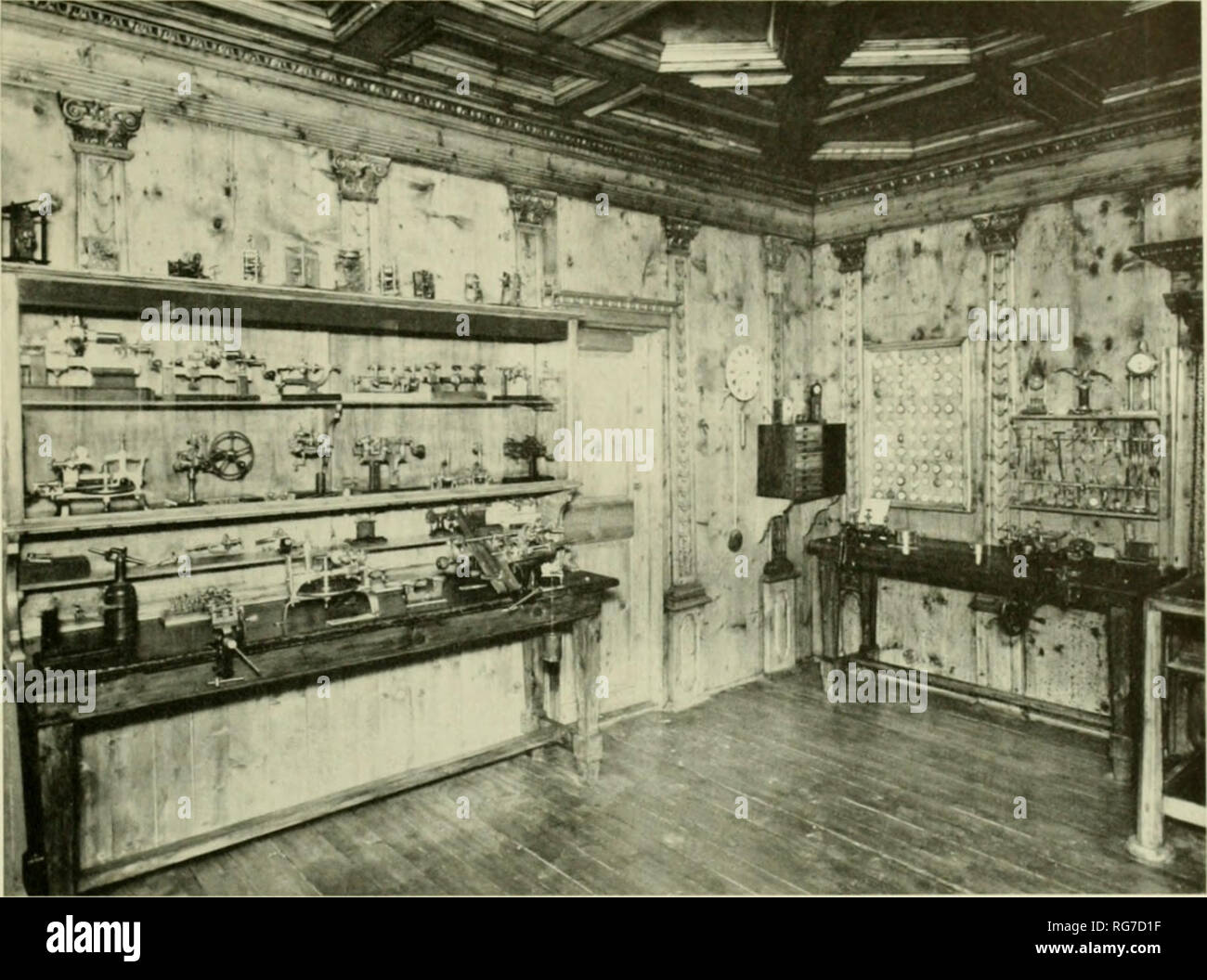Bulletin - United States National Museum. Science. Figure j;j.—Interior of  Bertoixa's workshop, showing the main workbench and thi lection of  clockmakers' tools. {Cow! , q) I/,. Vazionale delta Sciei Milan.) Figure