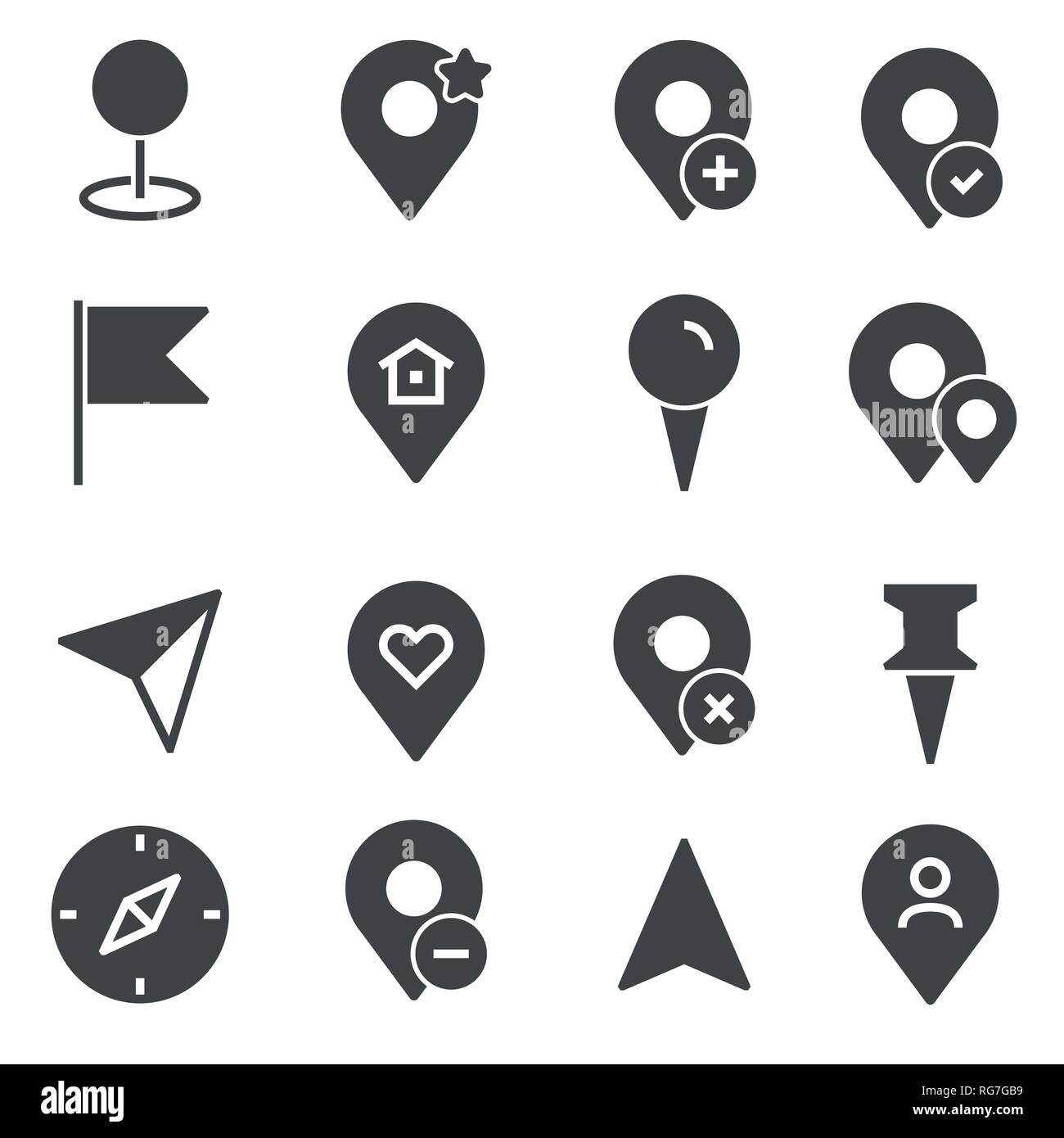 Vector gray map pointer icons set on white background Stock Vector
