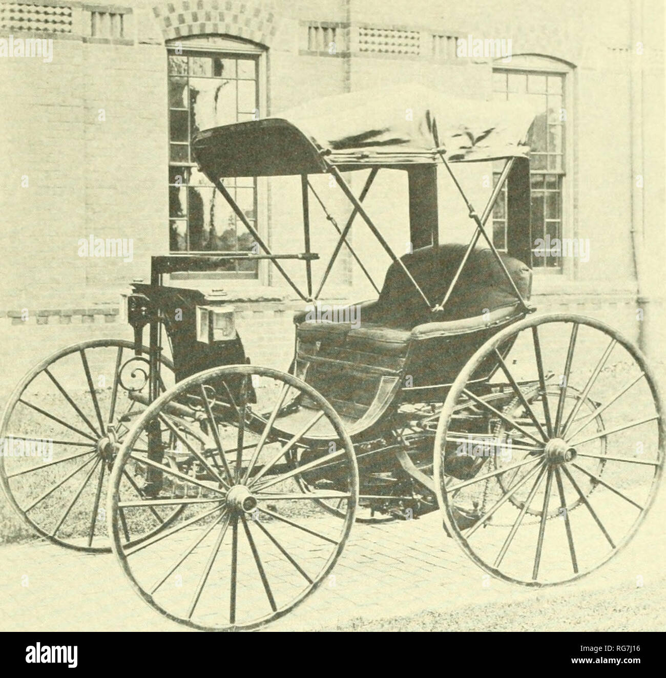 . Bulletin - United States National Museum. Science. $mm Figure 15.—Early photo of the 1893-94 Duryea gasoline automobile, now in the National Museum. Charles E. and J. Frank Duryea, whose work is repre- sented in the National Museum by their 1-cylinder vehicle (fig. 15) of 1893-94, were notable among the American pioneers. A 2-cylinder, pneumatic-tired Duryea vehicle (fig. 16) was driven by J. Frank Duryea to victory in the Chicago Times-Herald automobile race from Chicago to Evanston and back on Thanksgiving Day, November 28, 1895. (This car was unfortunately destroyed through a workman's mi Stock Photo