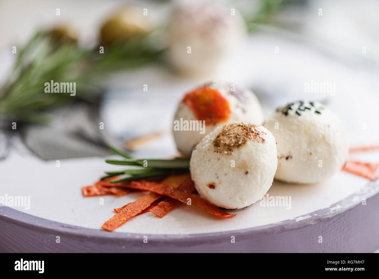 Fresh arabic cheese Labne with spices Stock Photo