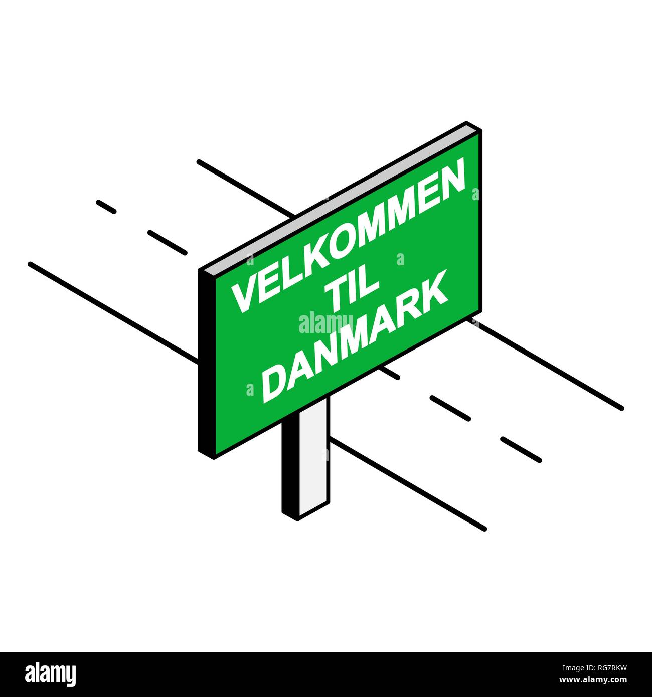 Billboard by the road with the inscription welcome to DANMARK, Danish language Stock Vector