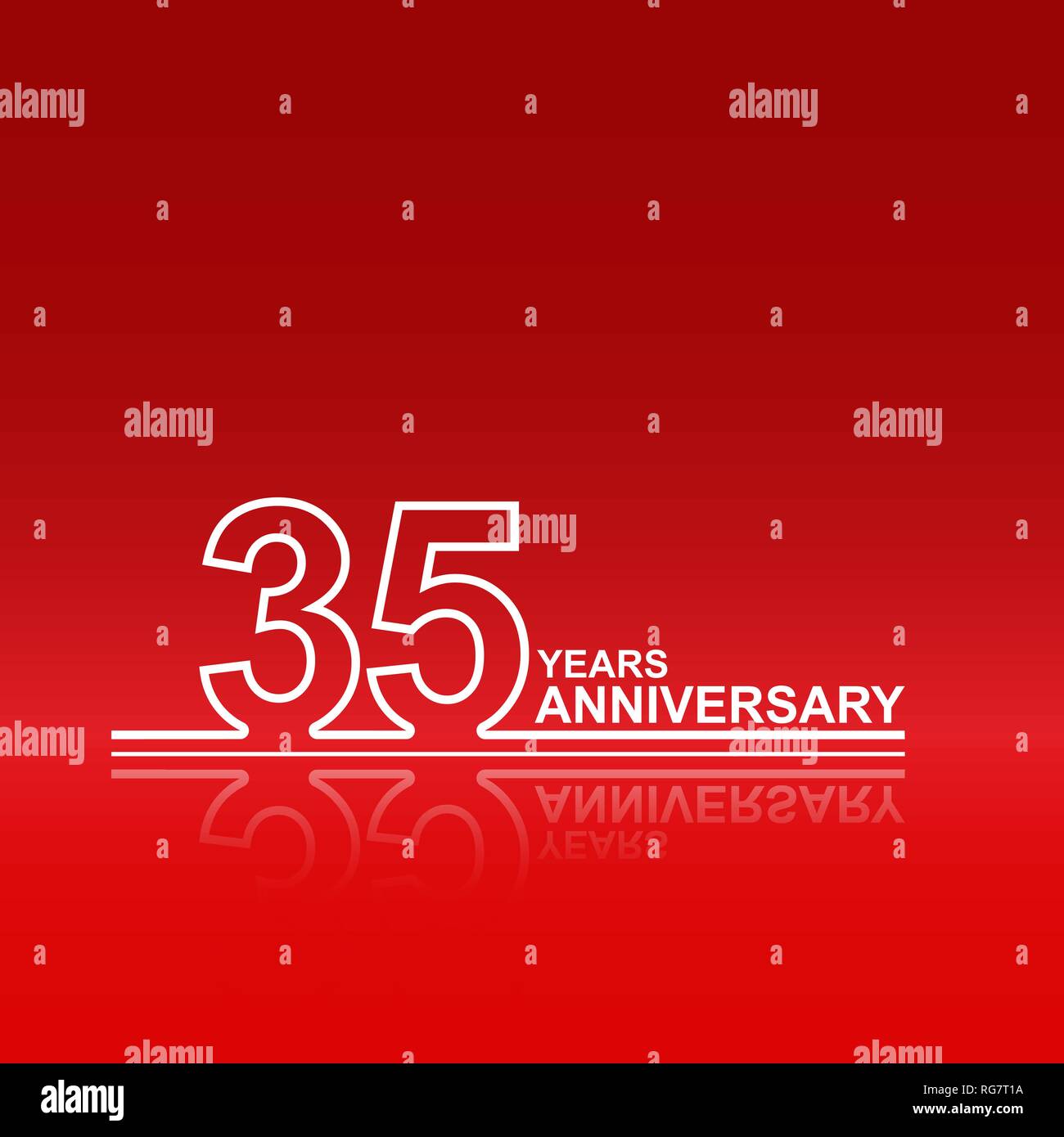 35 years anniversary, contour silhouette of a number with reflection